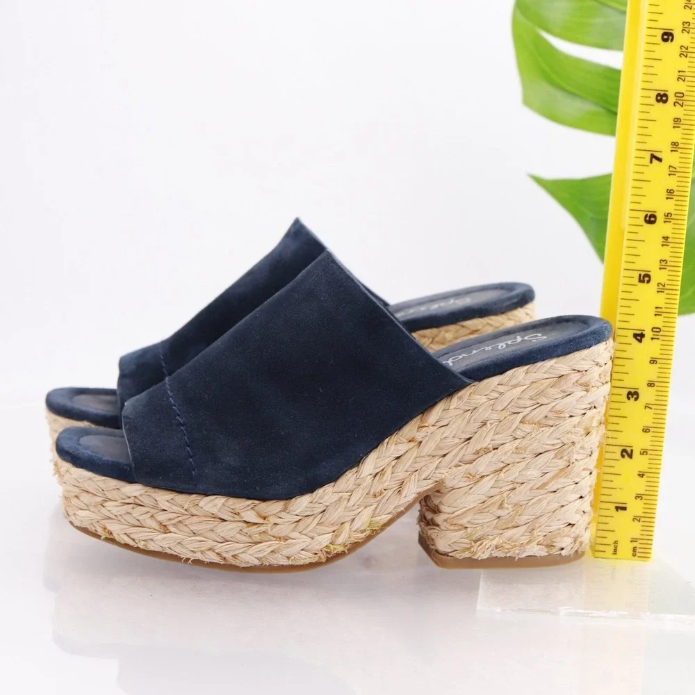Splendid Womens Theodore Mules Sandals Size 7.5 M Navy Suede Platform Heel Shoes